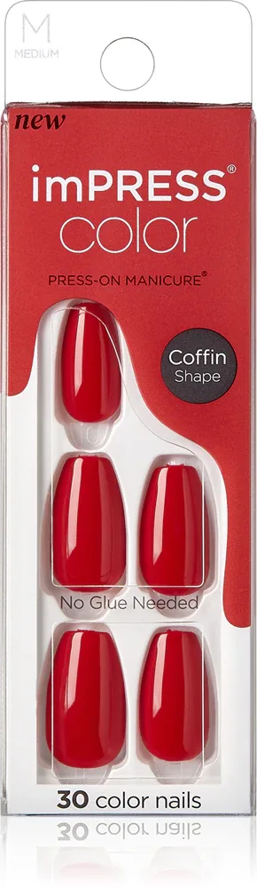 Ногти накладные KISS imPRESS Color Medium самоклеящиеся, эластичные, 30 шт Reddy or Not
