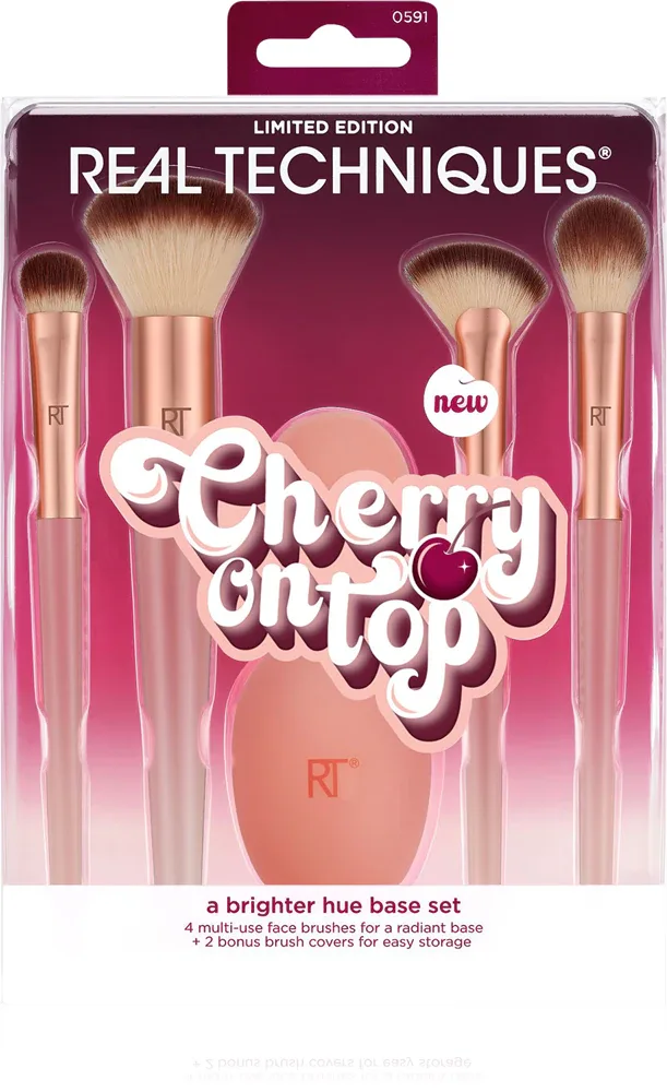 Real Techniques Cherry On Top A Brighter Hue Base Set - Косметический набор кистей, 5 шт