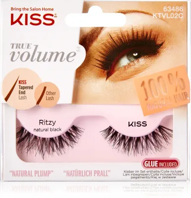 Ресницы накладные KISS True Volume Ritzy из натурального волоса, на прозрачной ленте, 2 шт Natural Black