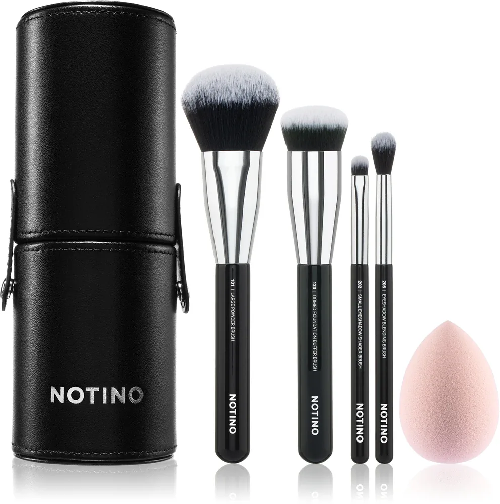Notino Makeup Brushes Essential Professional Make-Up Brushes & Sponge Set - Набор кистей с чехлом, 5 шт