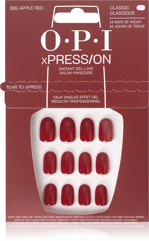 OPI xPRESS/ON - искусственные ногти, 30 шт, оттенок Big Apple Red