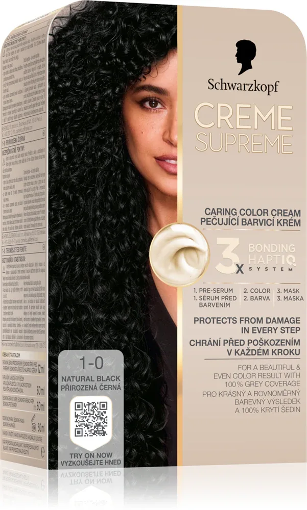 Schwarzkopf Creme Supreme - стойкая краска для волос, 60 мл, оттенок 1-0 Natural Black