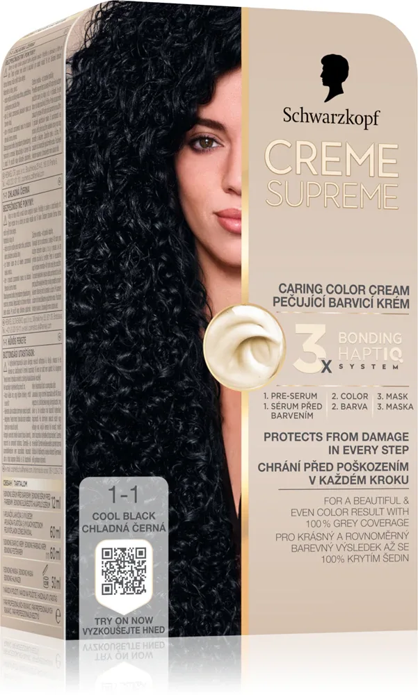 Schwarzkopf Creme Supreme - стойкая краска для волос, 60 мл, оттенок 1-1 Cool Black