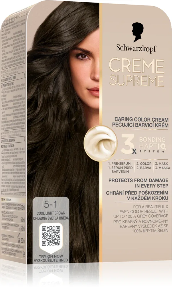Schwarzkopf Creme Supreme - стойкая краска для волос, 60 мл, оттенок 5-1 Cool Light Brown