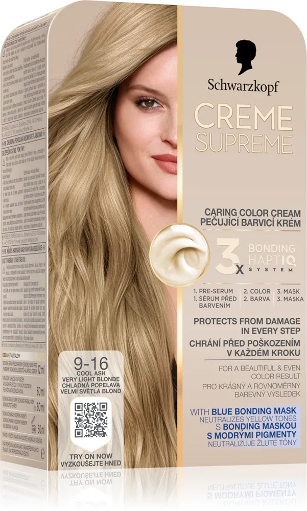 Schwarzkopf Creme Supreme - стойкая краска для волос, 60 мл, оттенок 9-16 Cool Ash Very Light Blonde
