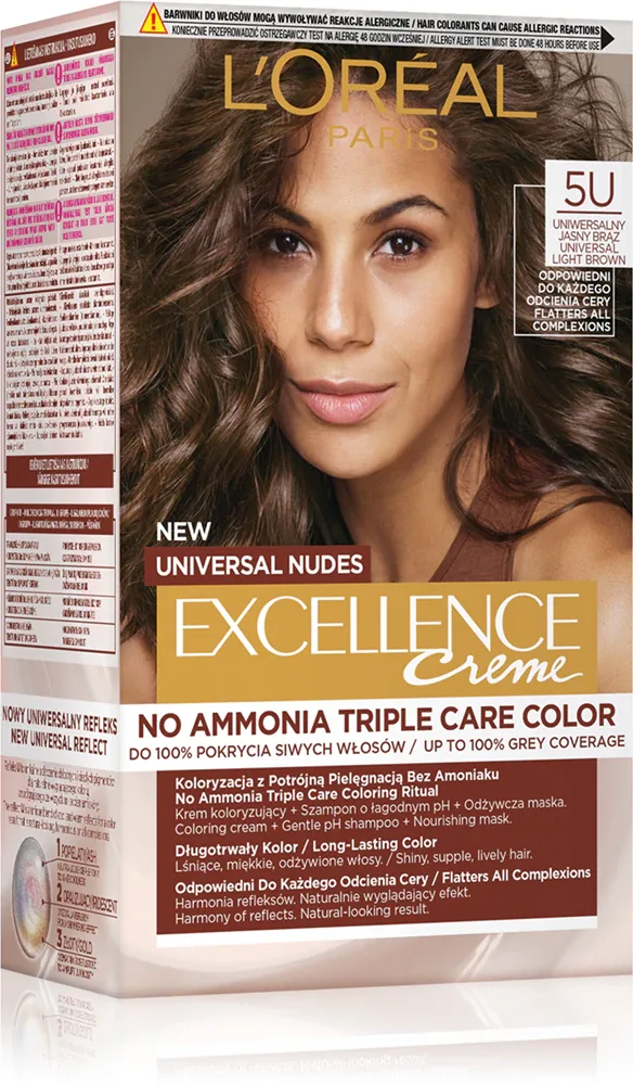 L’Oreal Paris Excellence Universal Nudes - стойкая краска для волос, 1 шт, оттенок LT BROWN 5U