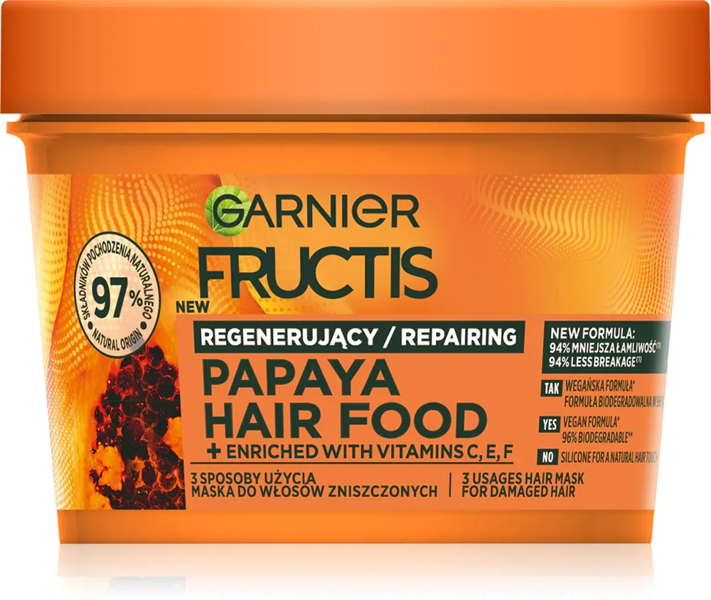Garnier Fructis Papaya Hair Food - Регенерирующая маска для поврежденных волос, 400 мл