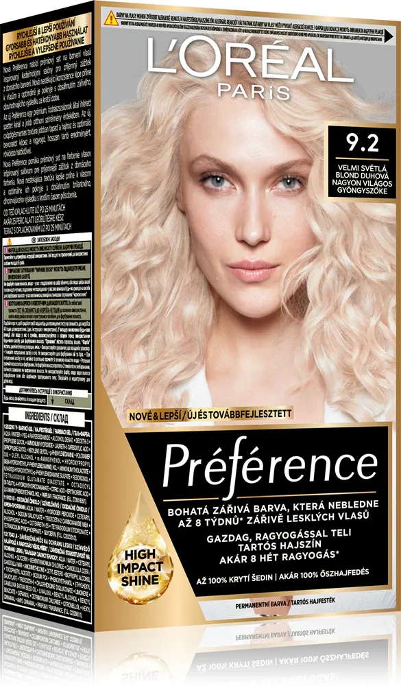 L’Oreal Paris Preference - Краска для волос, 1 шт, оттенок 9.2 Very Light Iridescent Blond
