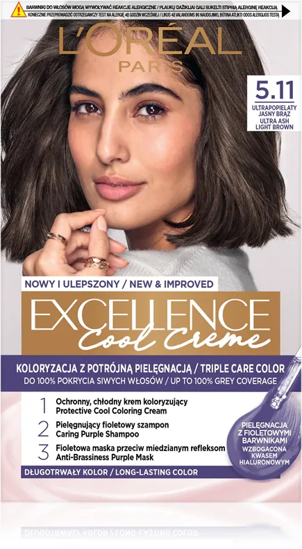 L’Oreal Paris Excellence Cool Creme - Краска для волос, 1 шт, оттенок 5.11 Ultrapopielaty jasny brąz
