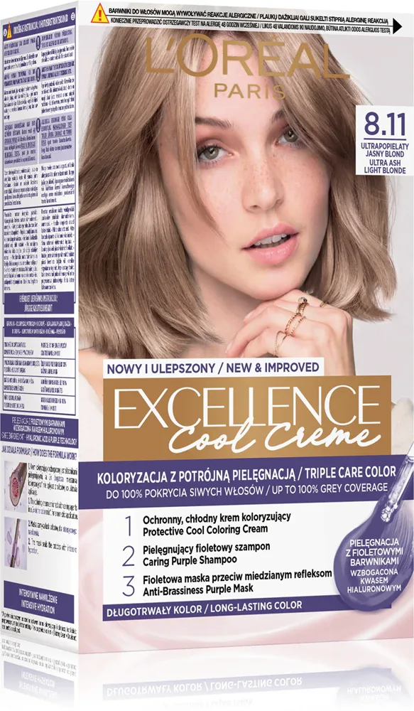 L’Oreal Paris Excellence Cool Creme - Краска для волос, 1 шт, оттенок 8.11 Ultrapopielaty jasny blond