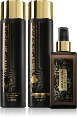 Sebastian Professional Dark Oil Set - Удобная упаковка, увлажняющий и придающий блеск шампунь, 3 шт