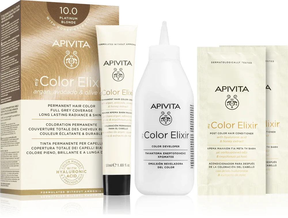 Apivita My Color Elixir - Краска для волос без аммиака, 1 шт, оттенок 10.0 Platinum Blonde