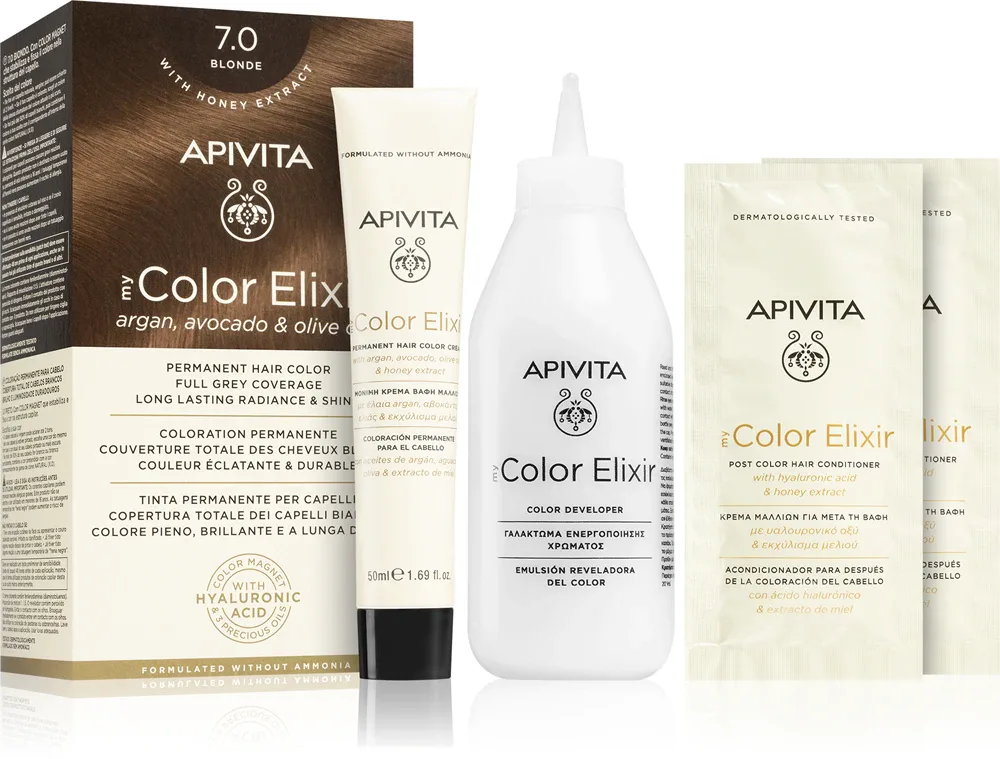 Apivita My Color Elixir - Краска для волос без аммиака, 1 шт, оттенок 7.0 Blonde