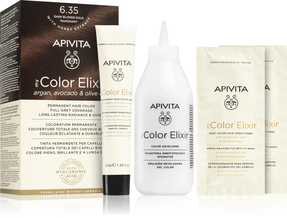 Apivita My Color Elixir - Краска для волос без аммиака, 1 шт, оттенок 6.35 Dark Blonde Gold Mahogany