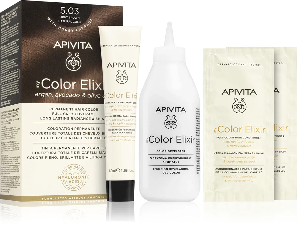 Apivita My Color Elixir - Краска для волос без аммиака, 1 шт, оттенок 5.03 Light Brown Natural Gold