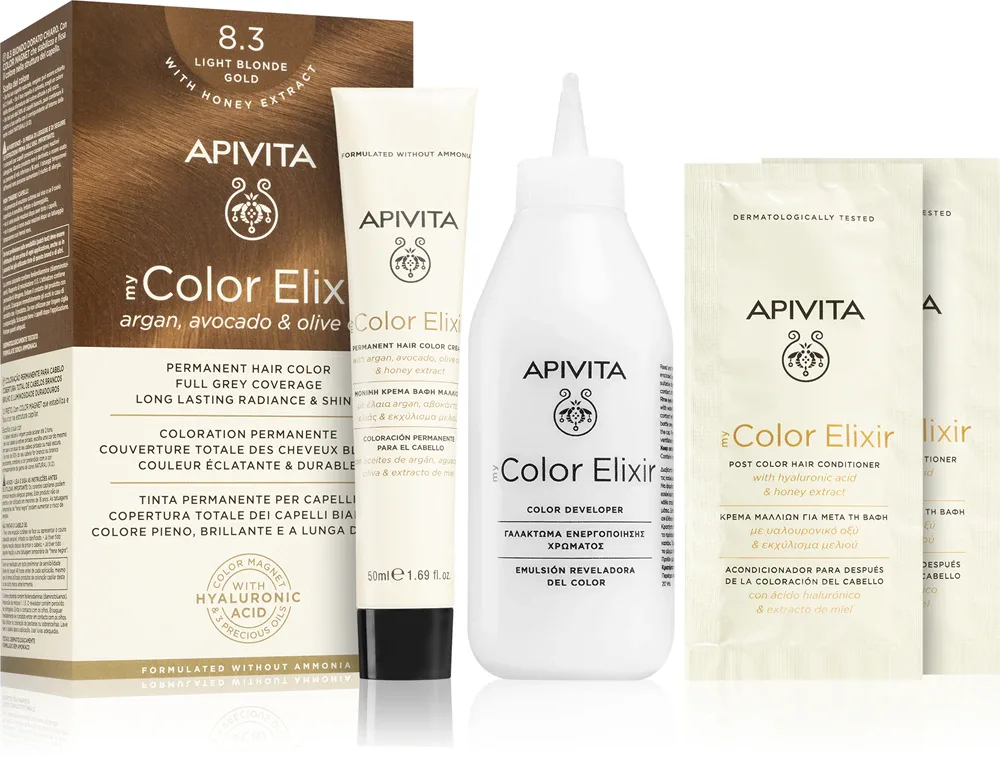 Apivita My Color Elixir - Краска для волос без аммиака, 1 шт, оттенок 8.3 Light Blonde Gold