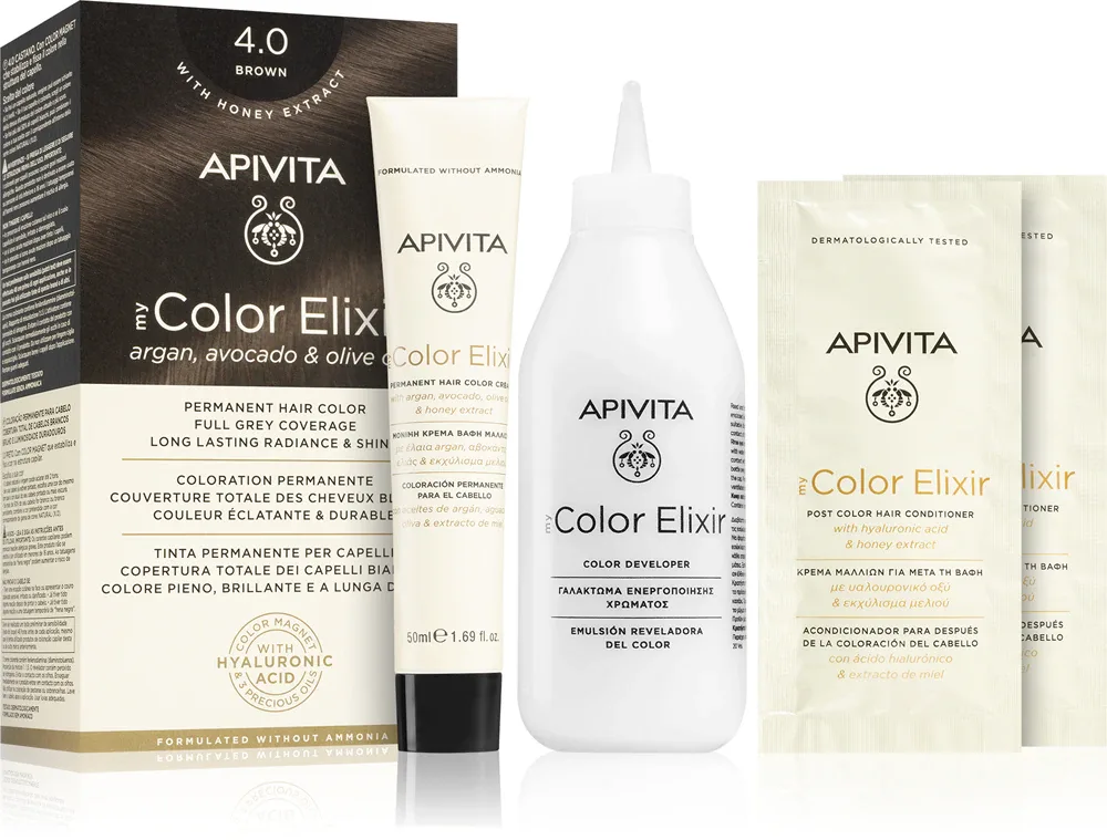 Apivita My Color Elixir - Краска для волос без аммиака, 1 шт, оттенок 4.0 Brown