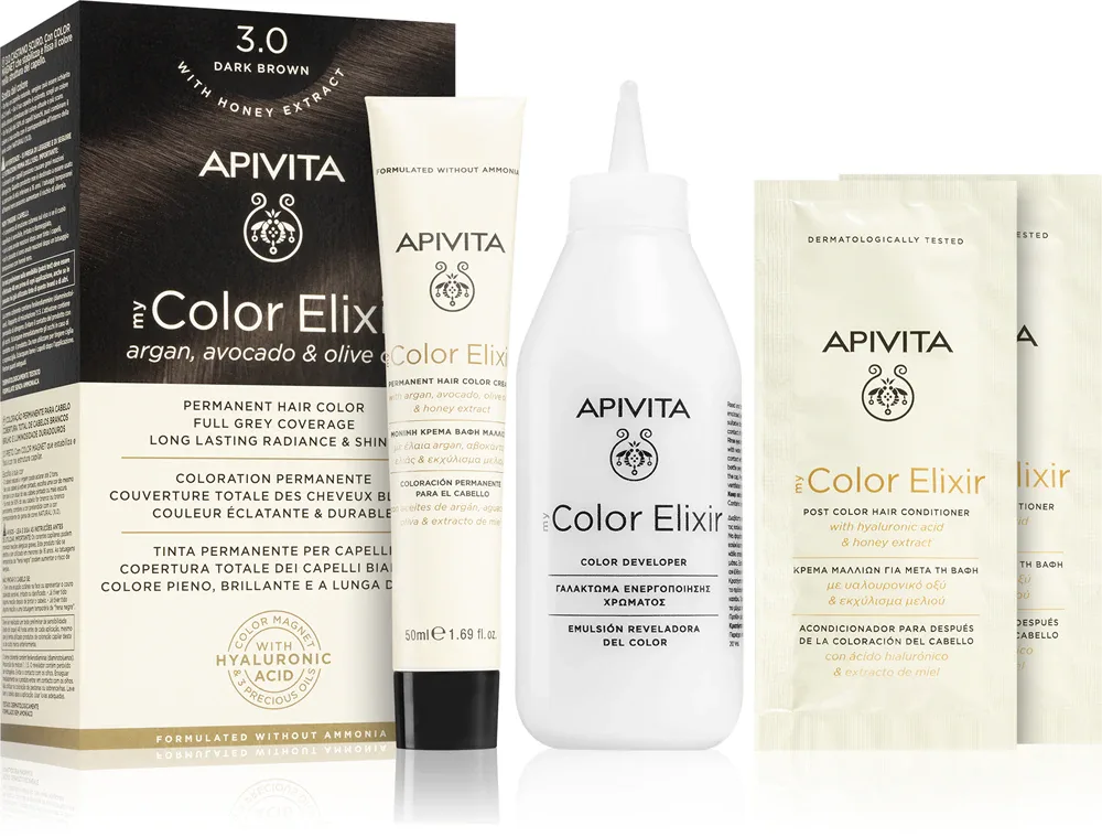 Apivita My Color Elixir - Краска для волос без аммиака, 1 шт, оттенок 3.0 Dark Brown