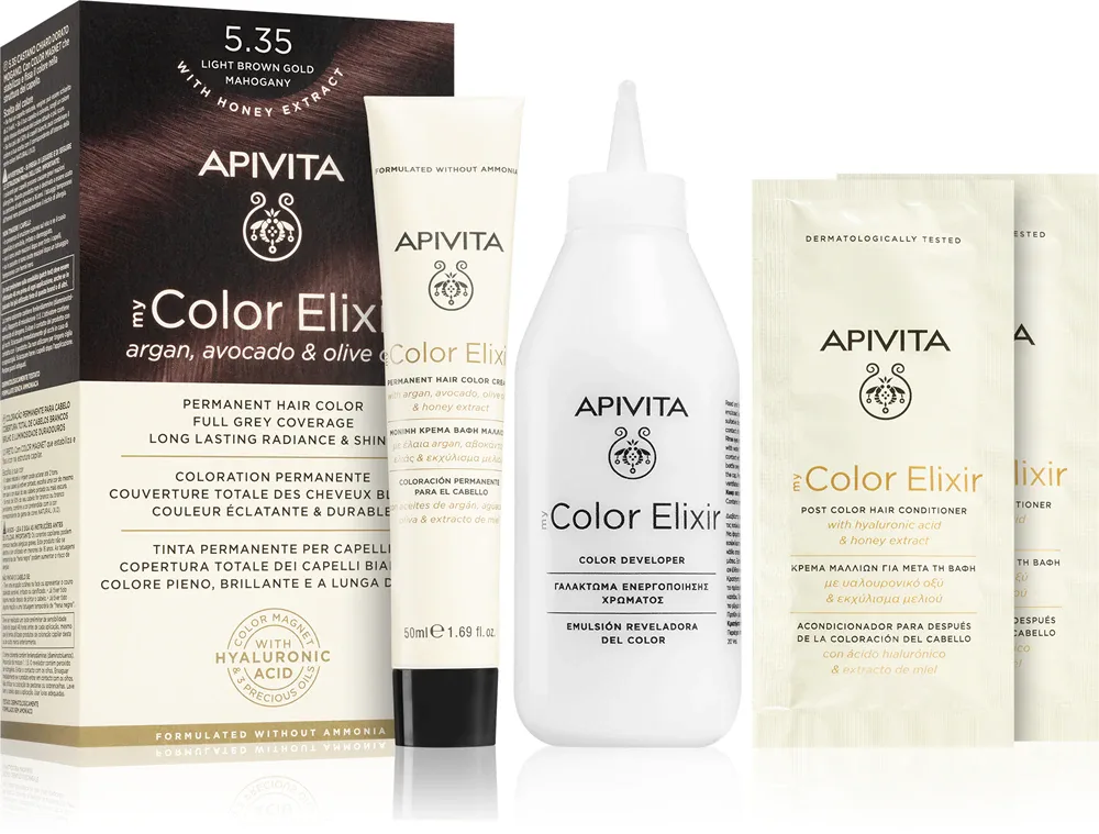 Apivita My Color Elixir - Краска для волос без аммиака, 1 шт, оттенок 5.35 Light Brown Gold Mahogany