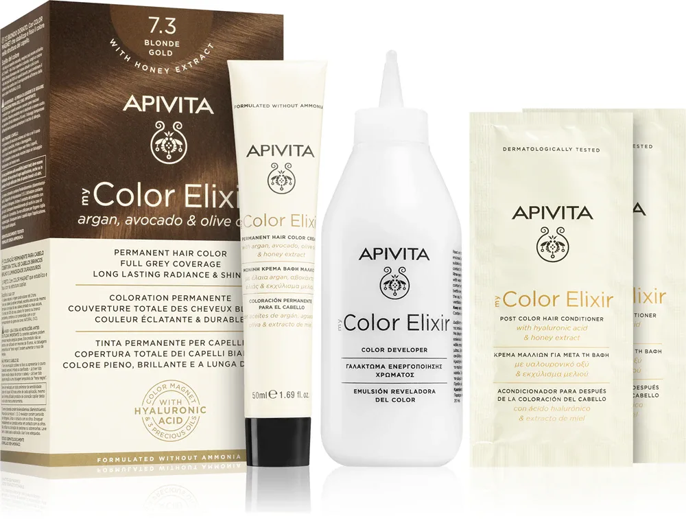 Apivita My Color Elixir - Краска для волос без аммиака, 1 шт, оттенок 7.3 Blonde Gold