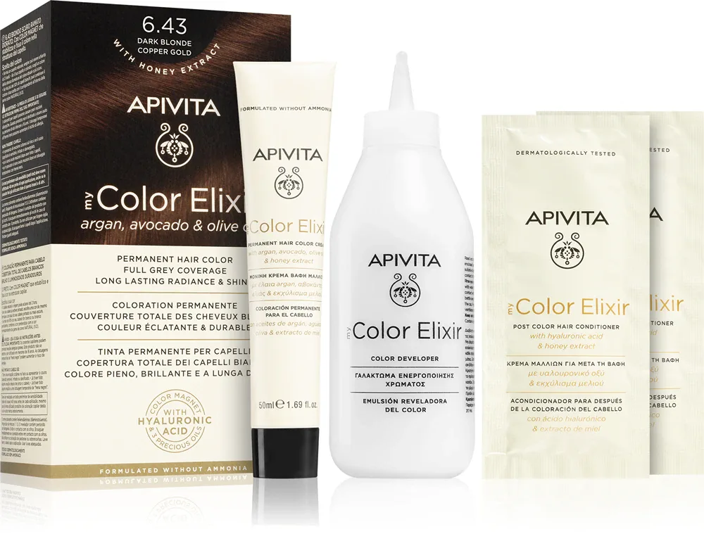 Apivita My Color Elixir - Краска для волос без аммиака, 1 шт, оттенок 6.43 Dark Blonde Copper Gold