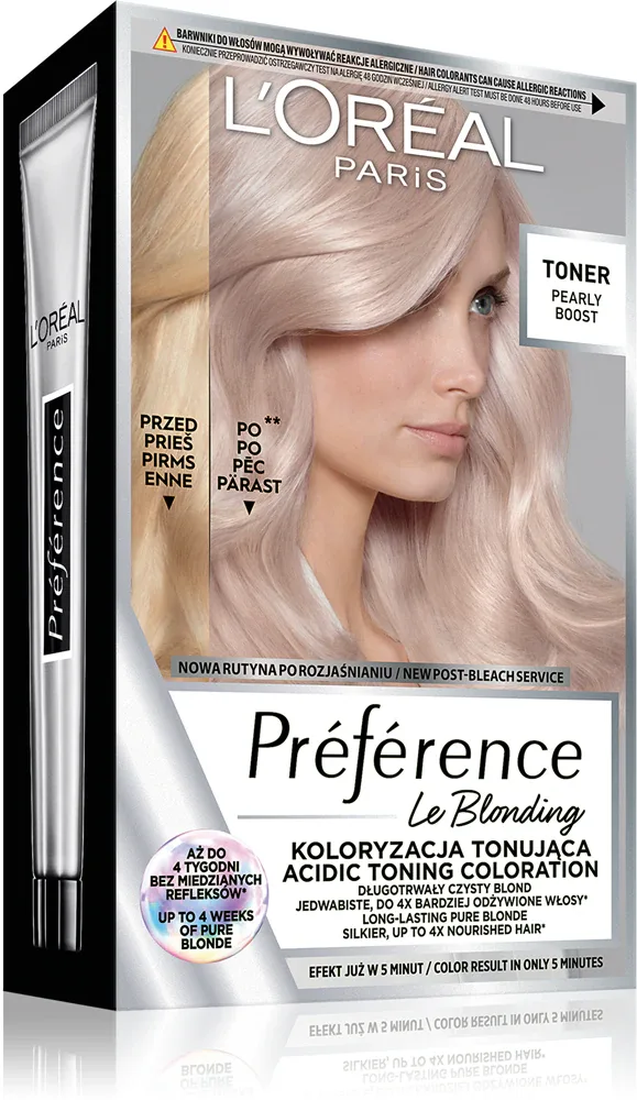 Тонер для волос L’Oreal Paris Preference Le Blonding Toner для светлых волос, нейтрализующий жёлтые полутона, 1 шт, оттенок Pearly Boost