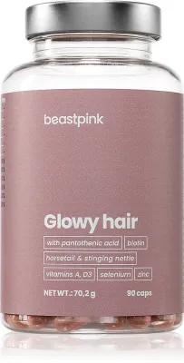 Добавка к пище BeastPink Glowy Hair в капсулах, для волос, кожи и ногтей, 90 капсул