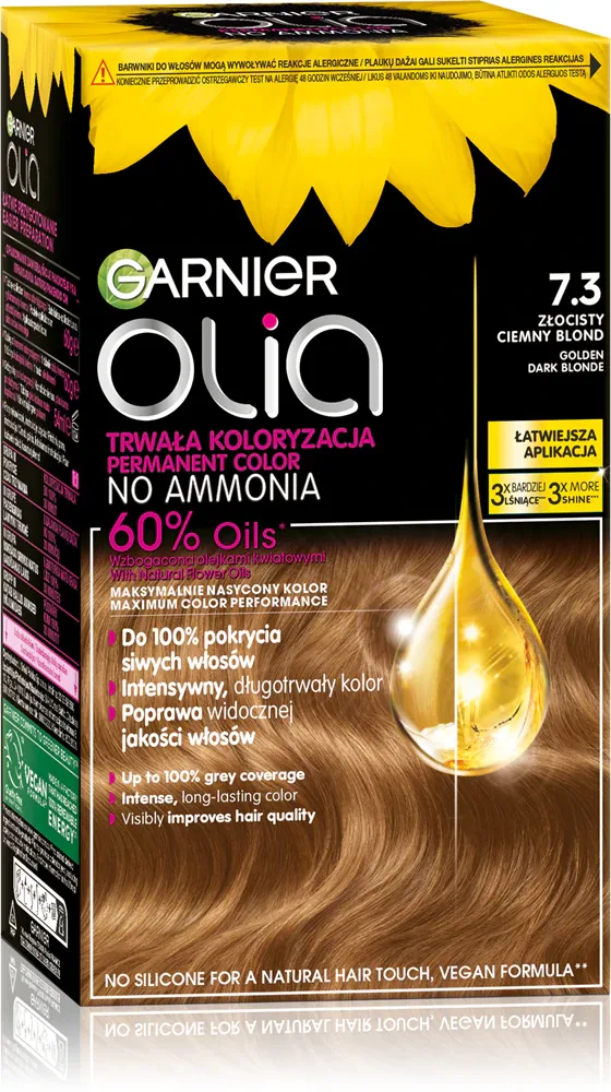 Краска для волос Garnier Olia стойкая, закрашивает седину, 1 шт, оттенок 7.3 Golden Dark Blonde