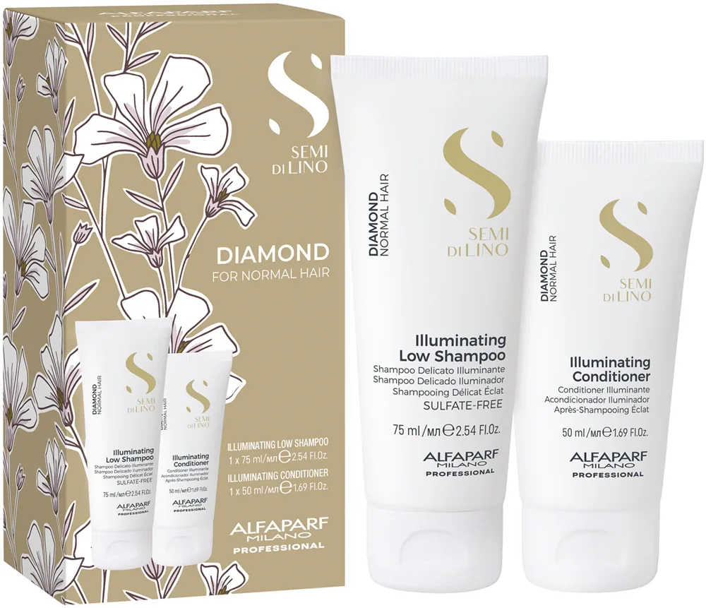 Alfaparf Milano Semi di Lino Diamond Minisize Kit - Набор для волос для сияющего блеска, 2 шт
