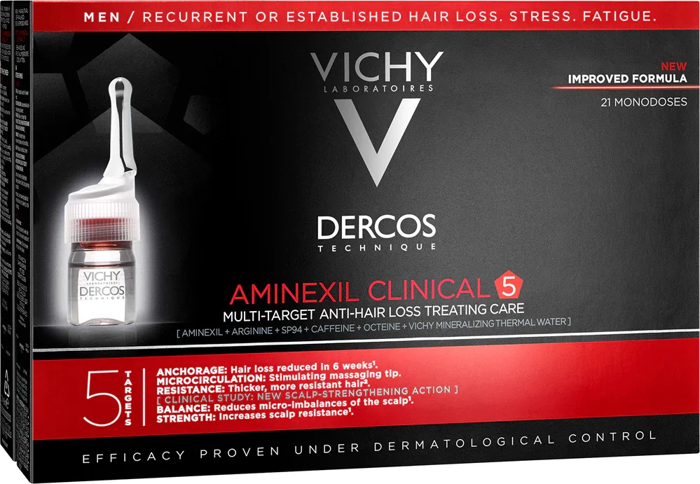 Vichy Dercos Aminexil Clinical 5 - Уход за волосами против выпадения для мужчин, 21 мл