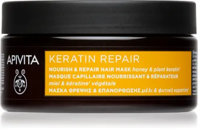 Apivita Keratin Repair Nourish Repair Hair Mask - Регенерирующая маска для поврежденных волос с кератином, 200 мл