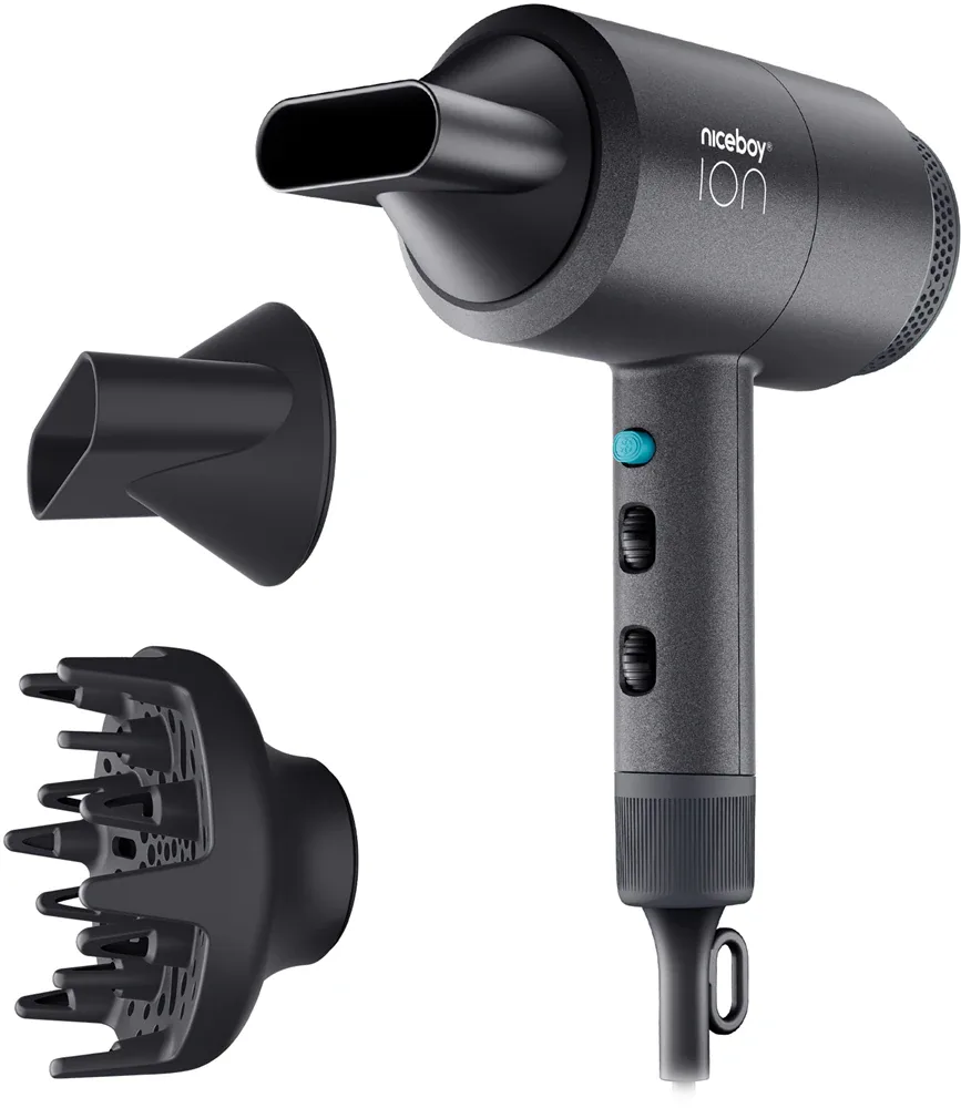 Фен для волос Niceboy ION AirSonic Star, 2100 Вт, с ионизацией, концентратором и диффузором, 1 шт