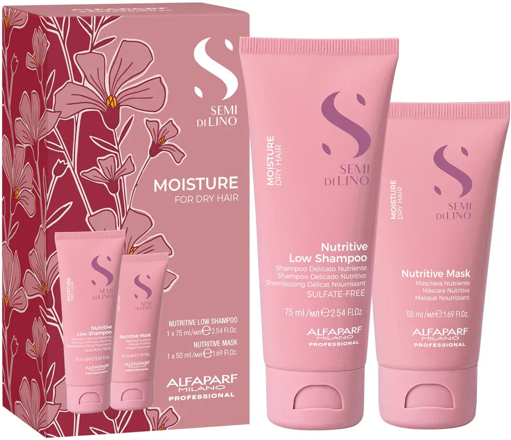 Alfaparf Milano Semi di Lino Moisture Minisize Kit - Набор для путешествий с интенсивным увлажнением волос, 2 шт