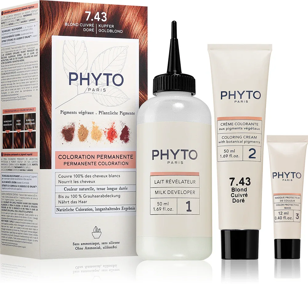 Phyto Color - Краска для волос без аммиака, 1 шт, оттенок 7.43 Copper Golden Blonde