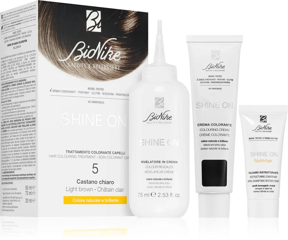 BioNike SHINE ON - стойкая краска для волос, 1 шт, оттенок 5 Light Brown