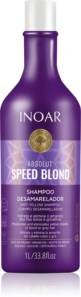 INOAR Absolut Speed Blond - Шампунь для волос блонд, нейтрализующий желтоватые оттенки, 1000 мл