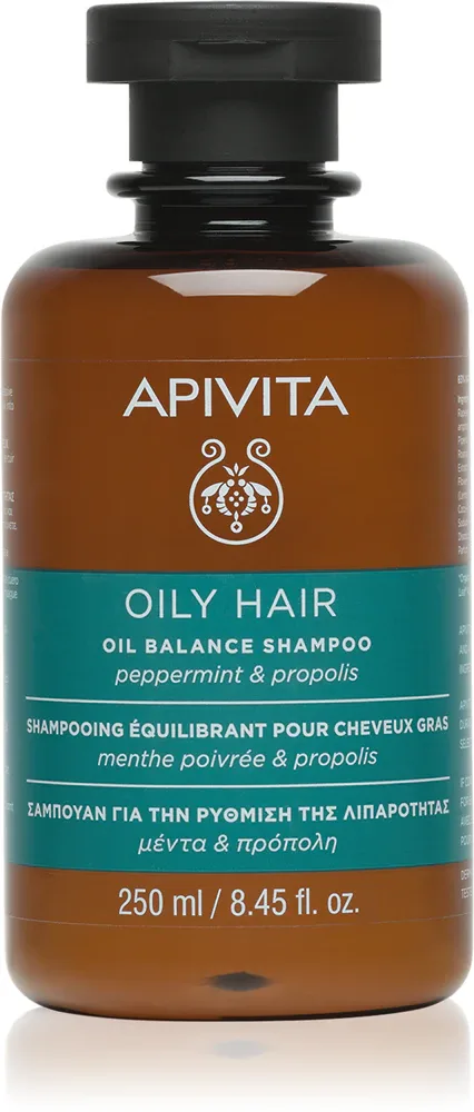 Apivita Oily Hair Oil Balance Shampoo - Глубоко очищающий шампунь для жирной кожи головы для укрепления волос и придания им большего блеска, 250 мл