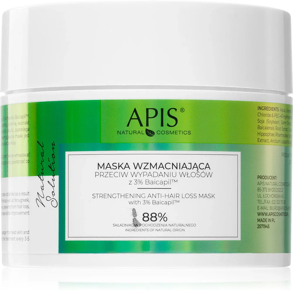 Apis Natural Cosmetics Natural Solution 3% Baicapil - Маска для волос, укрепляющая слабые волосы с склонностью к выпадению, 200 мл