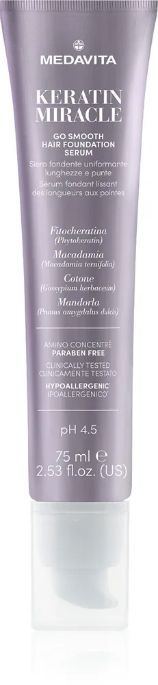 Medavita Keratin Miracle Go Smooth Hair Foundation Serum - Активная сыворотка для секущихся кончиков волос, 75 мл