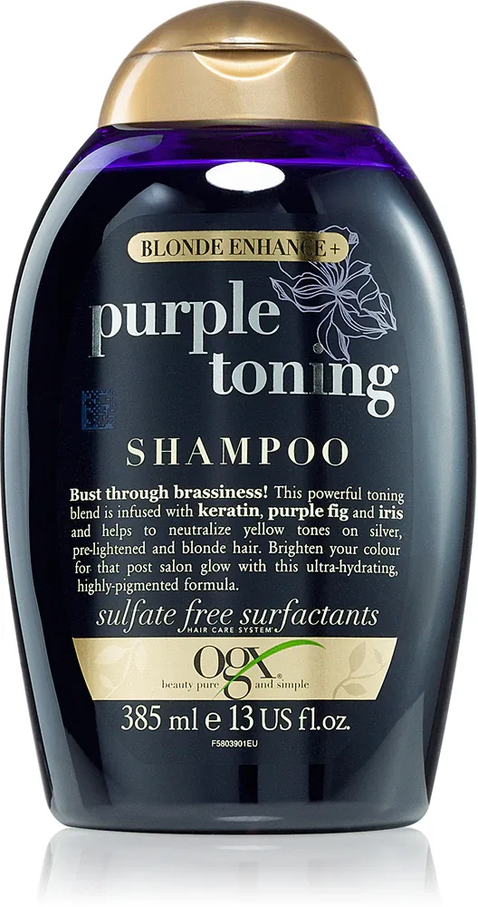 OGX Blonde Enhance+ Purple Toning - фиолетовый шампунь, нейтрализующий желтоватые оттенки, 385 мл