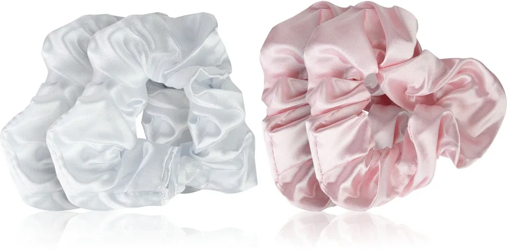 Brushworks Satin Scrunchies Pink & White - Резинки для волос, 2 шт