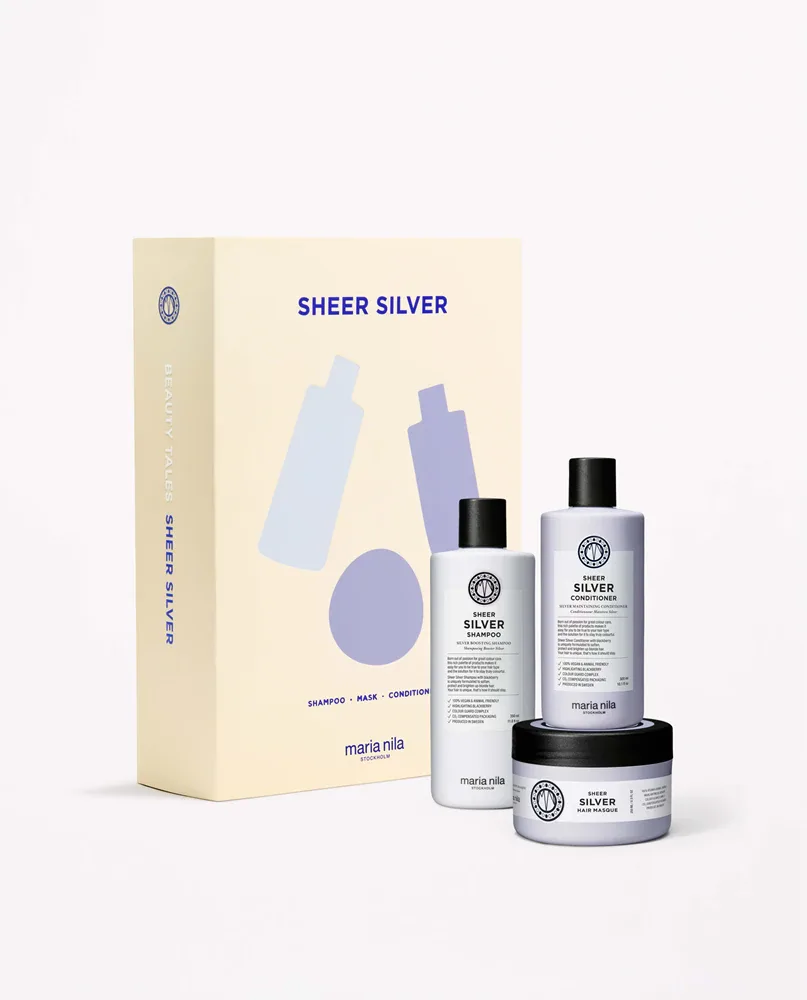 Maria Nila Sheer Silver Holiday Box - Подарочный набор для блондинок и седых волос, 3 шт