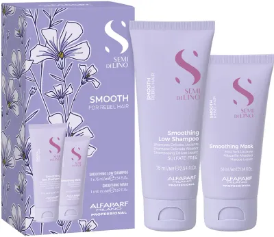 Alfaparf Milano Semi di Lino Smooth Minisize Kit - Набор для волос в поездку для непослушных и пушистых, 2 шт