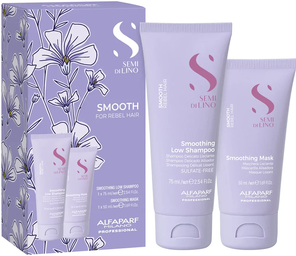 Alfaparf Milano Semi di Lino Smooth Minisize Kit - Набор для волос в поездку для непослушных и пушистых, 2 шт