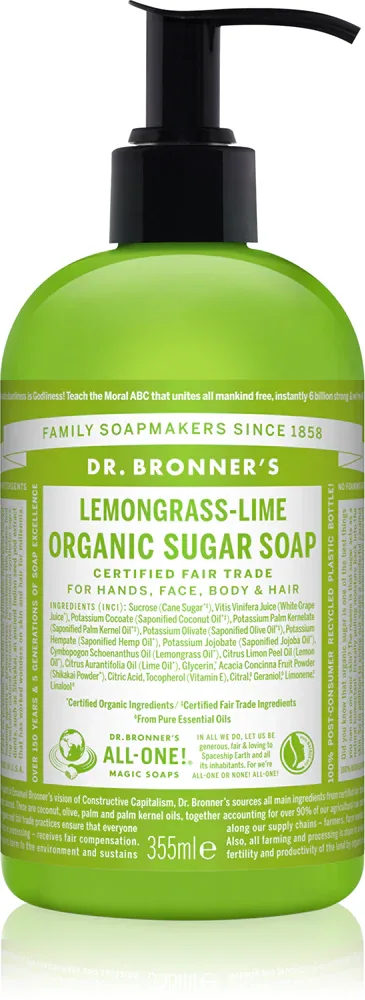 Dr. Bronner’s Lemongrass & Lime - Жидкое мыло для тела и волос, 355 мл