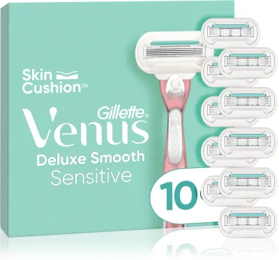 Бритва женская Gillette Venus Deluxe Smooth Sensitive со сменными кассетами, с увлажняющей полоской, 10 шт