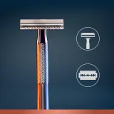 Бритва Т-образная Gillette King C. Double Edge с двойным лезвием, металлическая рукоять, 5 шт — фото 5