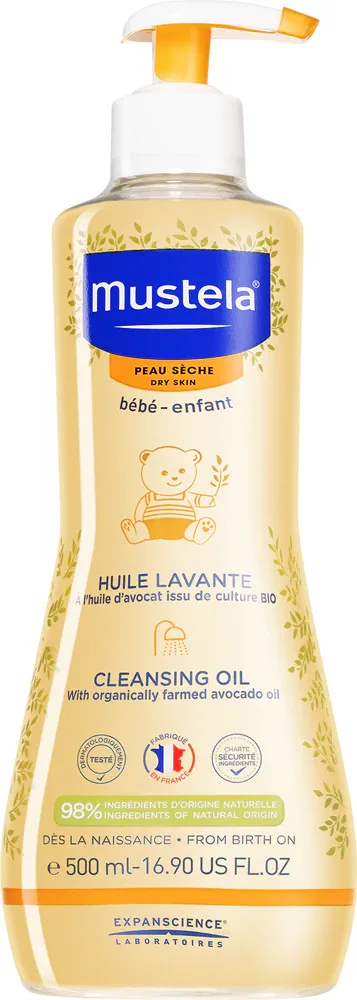 Mustela Bebe Dry Skin - Детский очищающий масло с рождения, 500 мл