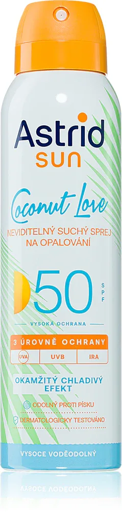 Astrid Sun Coconut Love - Прозрачный охлаждающий спрей для загара SPF 50 z wysoką ochroną UV, 150 мл