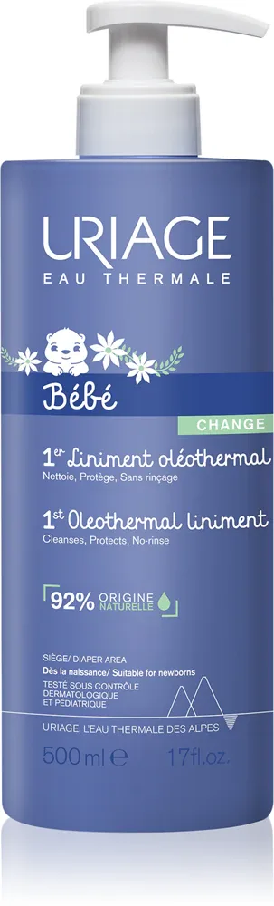 Uriage Bebe 1st Oleothermal Liniment - Нежный очищающий крем для детей для ухода за пеленочной зоной, 500 мл